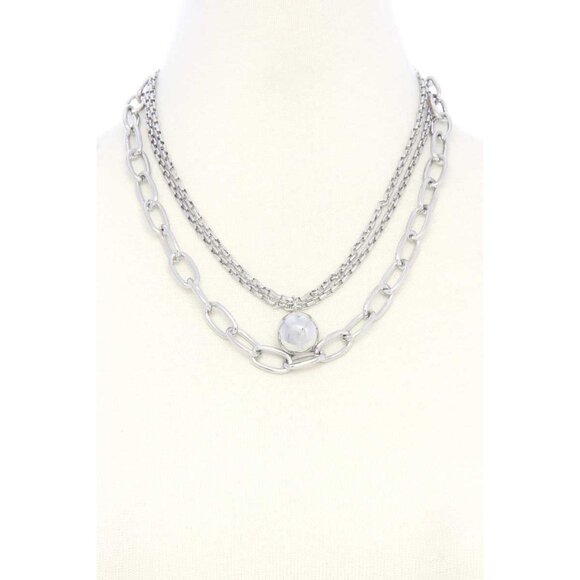Metal Ball Oval Link Layered Necklace - Picture 2 of 2